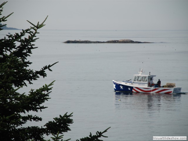 July 28: the lobster boat called Old Glory making its Saturday morning rounds.