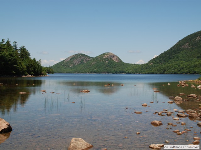 July 30: Jordan Pond.  Looks peaceful, but there was heavy traffic nearby and many tourists.