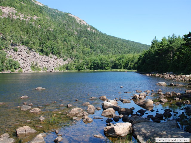 July 30: Back on the Carriage Road, this is Bubble Pond.  There would be one decent uphill from here, then downhill all the way back into Bar Harbor.  We dined as a group at the Havana restaurant which despite it's name offered few Cuban dishes.