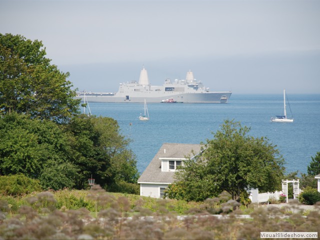 August 2: The USS San Antonio was anchored outside Rockland for the Lobster Festival.