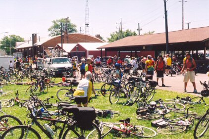 Piles of bikes at Sugar Creek lunch stop