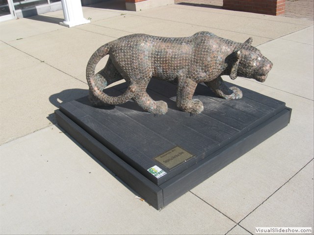 Wednesday: Street scuplture in Ansonia. This penny-covered tiger is in front of the bank.