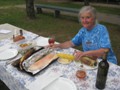 Monday: Master chef Bob prepared salmon, veggies and corn on the grill!