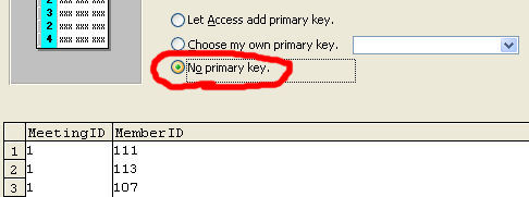 Click button for No Primary Key
