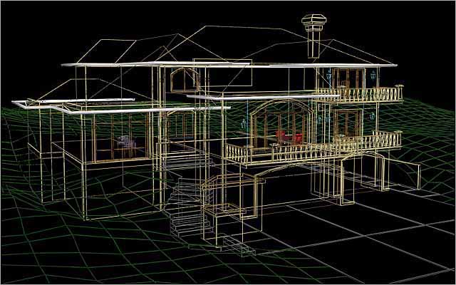 3D Wireframe Image of Hillside Home