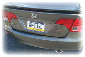 Honda Civic Si with NP-Hard license plate