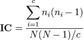 Formula for index of coincidence. Image taken from Wikipedia.